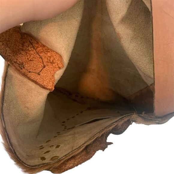 Full Grain Leather Mixed Animal Fur Shoulder Bag Tote Mexico Handmade Brown Boho - Picture 6 of 16